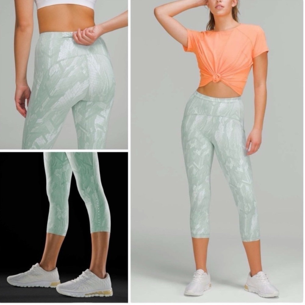 NEW Lululemon Swift Speed HR Crop 21” Reverberate Chevron Jacquard Silver Blue!